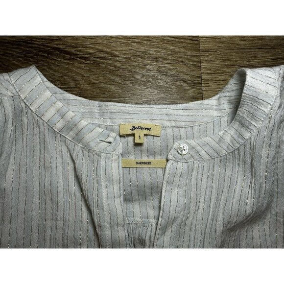 Bellerose Ink Top Blouse White Blue Metallic Stripe Half Sleeve Size 1 or Small - Picture 5 of 10